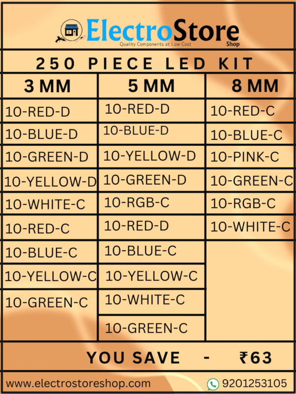 250 PCS Bright DIP LED Round Top Assortment Kit Box