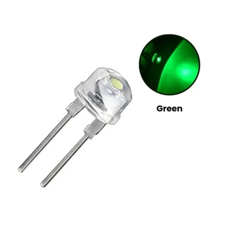 Pack Of 10 – 8mm GREEN Led Round Top – Clear Lens