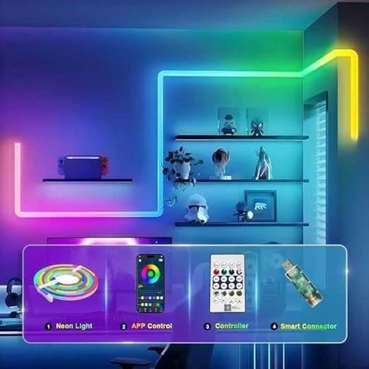 5M Smart RGB Neon LED Strip Lights, App & Remote Control, Music Sync