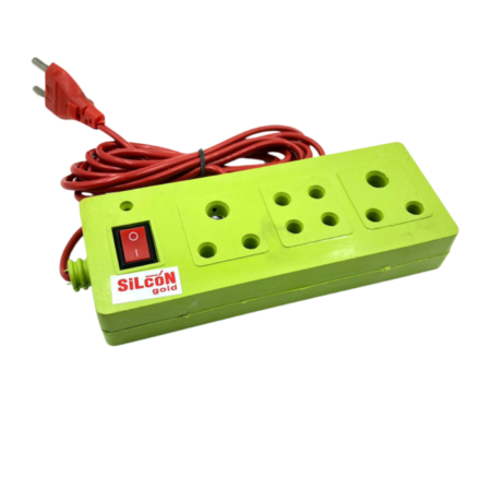 3 Socket Extension Board with 2.5 Meter Wire, 2×3 Pin + 1×2/2 Pin Universal Socket