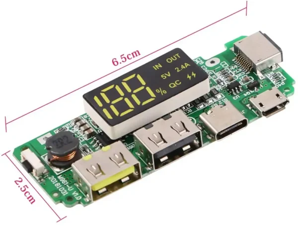 18650 5V 2.4A Dual USB + Type-C + Micro + Lightning/Apple USB Power Bank Module With LED Display