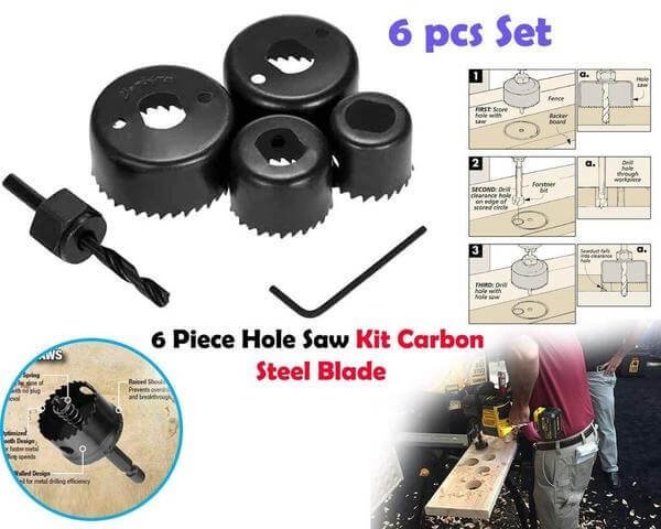 6 Piece Hole Saw Drill Bit Kit