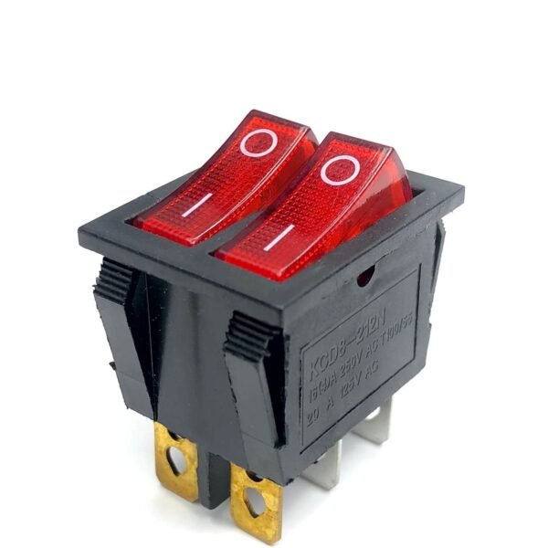 KCD4 16A 250V SPST ON-OFF 6 Leg Double Rocker Switch with Red Light