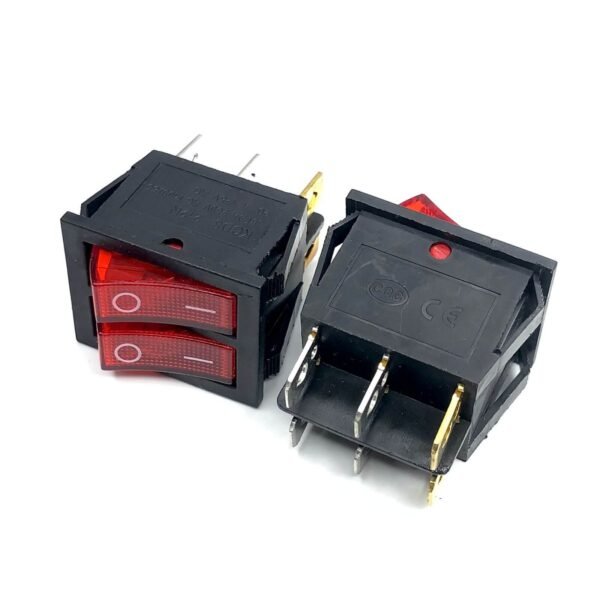KCD4 16A 250V SPST ON-OFF 6 Leg Double Rocker Switch with Red Light