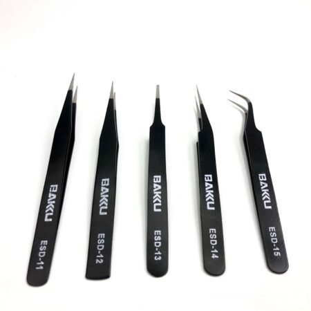 5pcs Non-Magnetic Straight and Curved Tips Tweezers Set