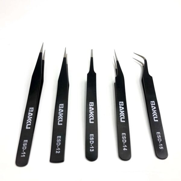 5pcs Non-Magnetic Straight and Curved Tips Tweezers Set