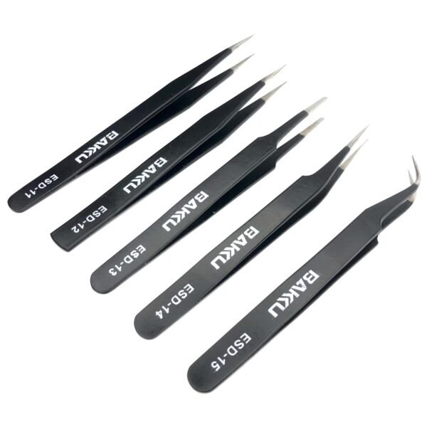 5pcs Non-Magnetic Straight and Curved Tips Tweezers Set