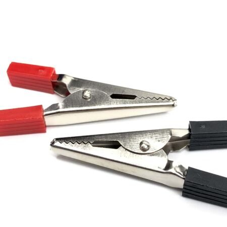 Alligator Crocodile Clips Pair 50mm Red + Black (Half Sleeves)