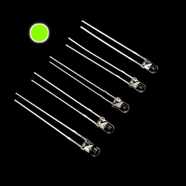 Pack Of 10 – 3mm Green Led Round Top [Clear Lens]