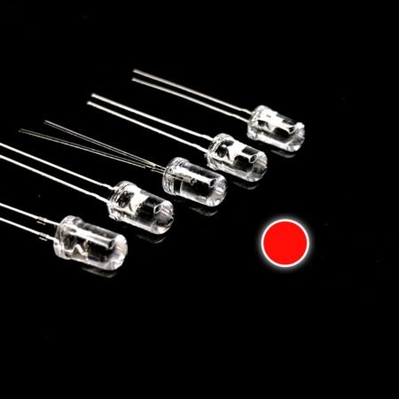 Pack Of 10 – 5mm RED LED 2 Pin – Clear Lens