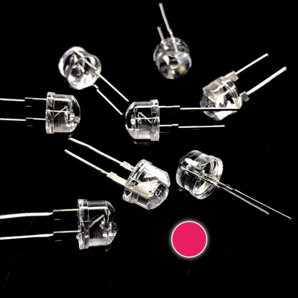 Pack Of 100 – 8mm Pink Led Round Top – Clear Lens