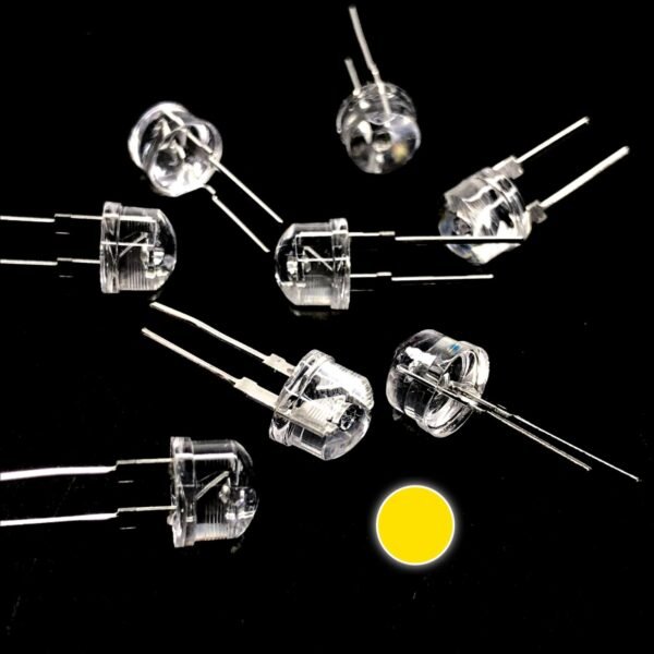 Pack Of 100 – 8mm Yellow Led Round Top – Clear Lens