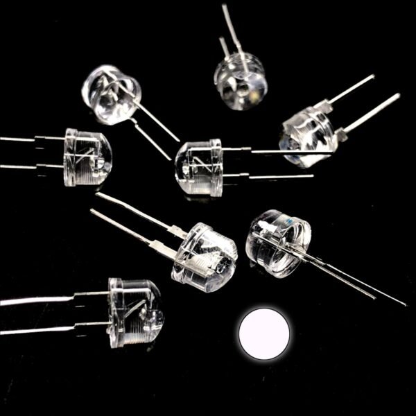 Pack Of 100 – 8mm White Led Round Top – Clear Lens