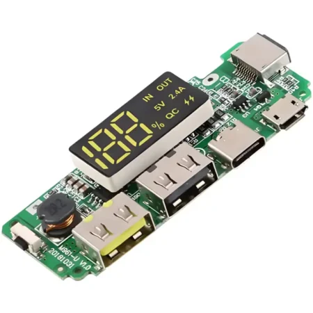 18650 5V 2.4A Dual USB + Type-C + Micro + Lightning/Apple USB Power Bank Module With LED Display