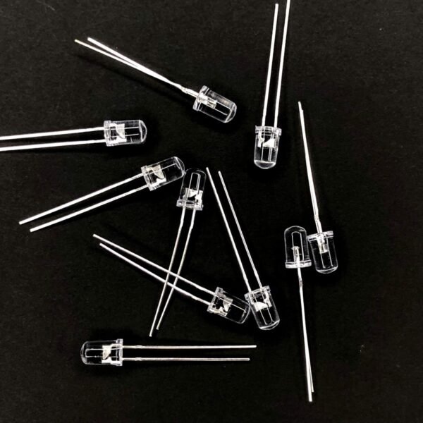 Pack Of 10: 5mm WHITE LED 2 Pin – Clear Lens