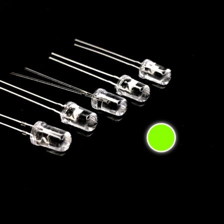 100 Pcs Pack - 5mm GREEN LED Round Top || Clear Lence