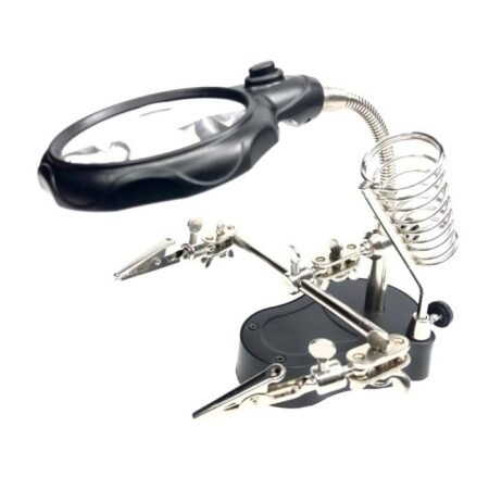 Hand Magnifier Tool 3.5x 12X with Soldering Iron Stand With Adjustable Alligator Clip Clamps LED & Magnifying Glass